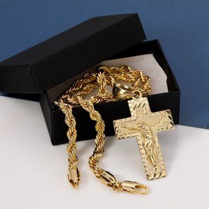 Men's 14k Gold Jesus Pendant + Necklace